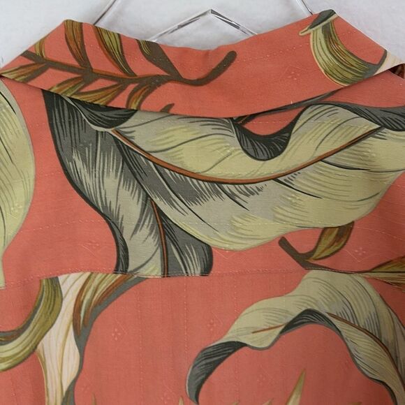 Tommy Bahama 100% Silk Hawaiian Shirt Orange Palm Tree Design Button Up Size XL - Picture 10 of 13